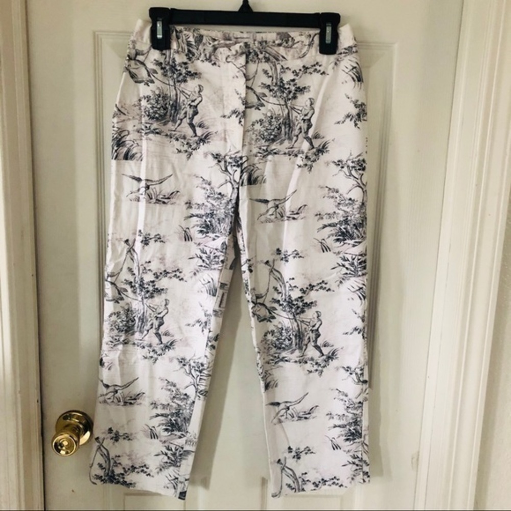 DS LAB Bird scenery Y2K tree forest pond printed black & white crop pants SZ 4